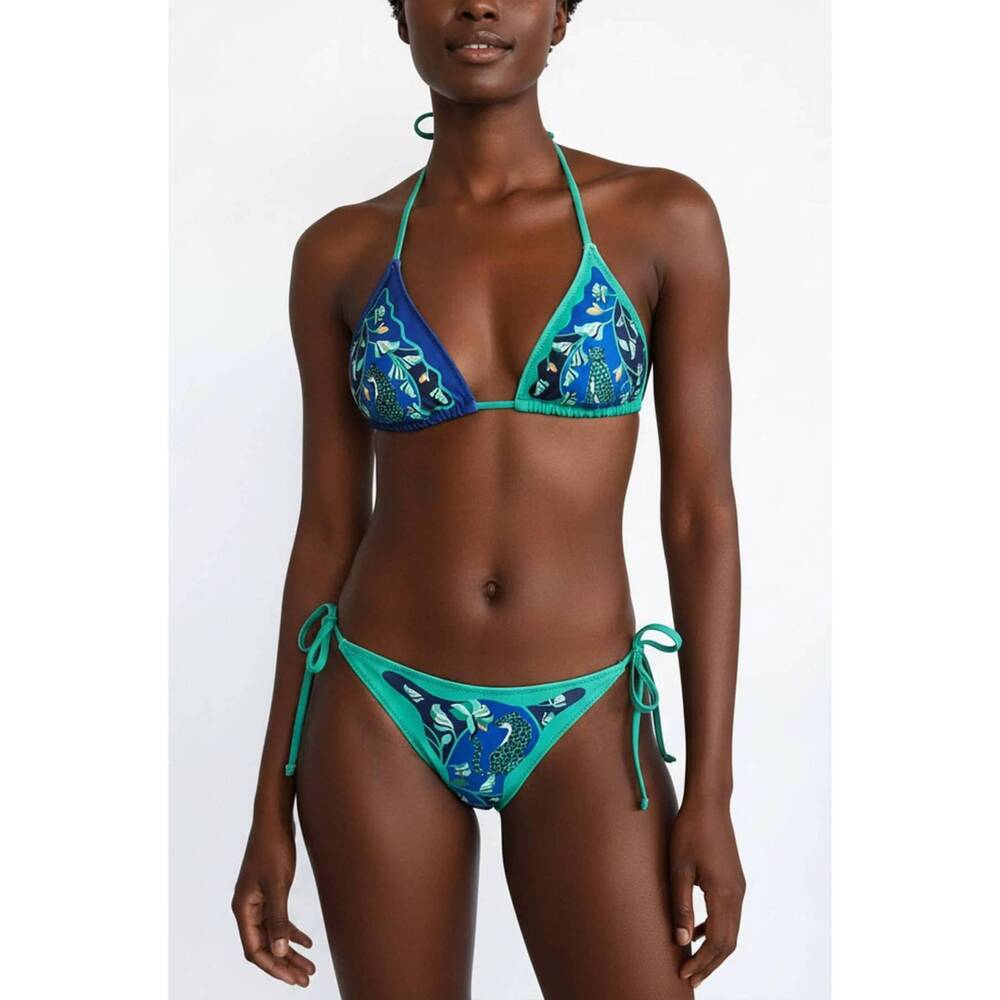 NEW JESSIE ZHAO verdant wild reversible tie side bikini bottom in blue